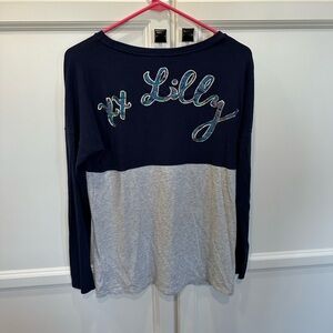 Guc XS Lilly Pulitzer navy grey Finn top comfy soft gray